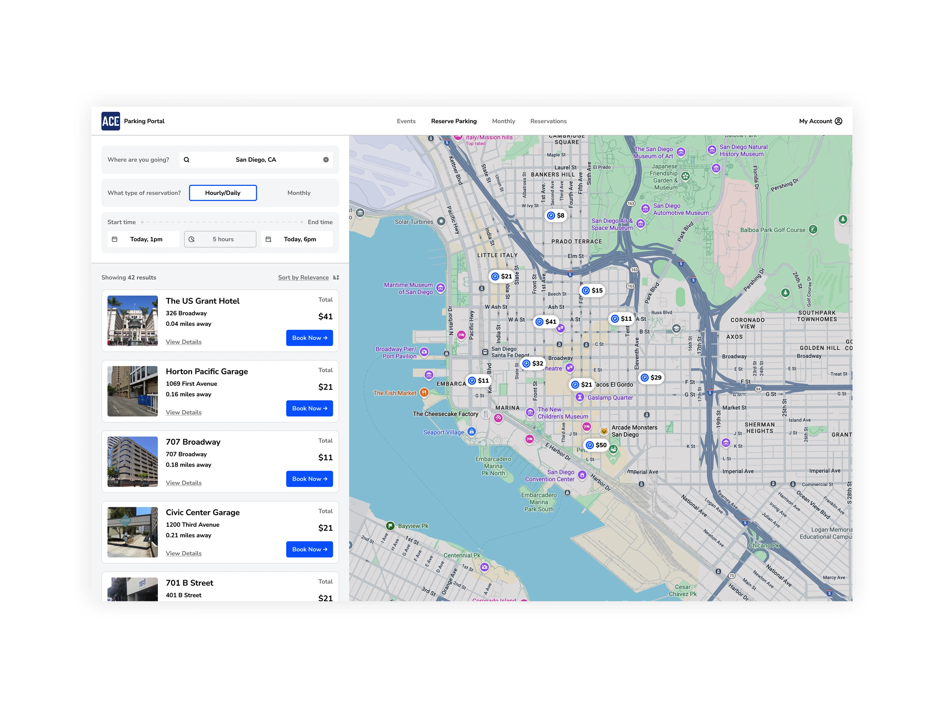 Ace Parking Portal - a parking reservation web app with map view