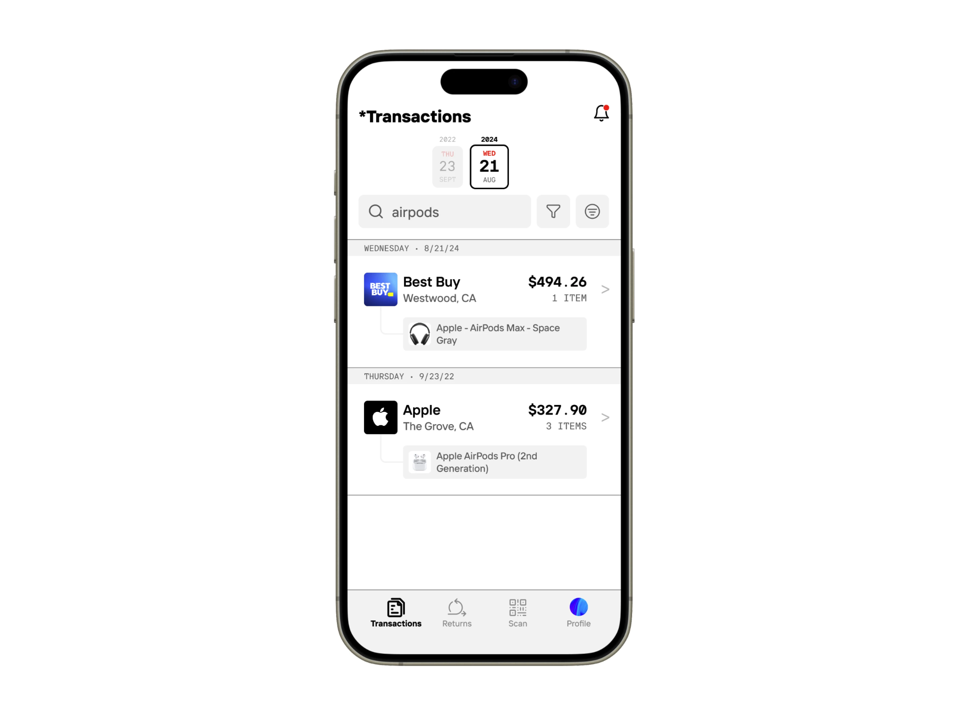 Receipt - a transaction tracking app showing spending categories